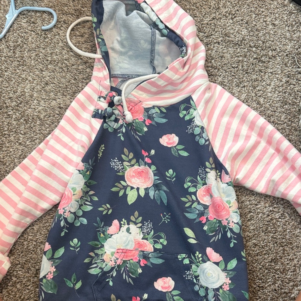 Floral and Striped Hoodie